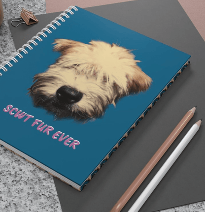 Wheaten puppy spirale notebook scwt fur ever on table with pencils