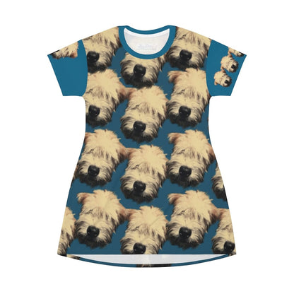 Wheaten Puppy  - T-Shirt Dress  - Cerulean Blue