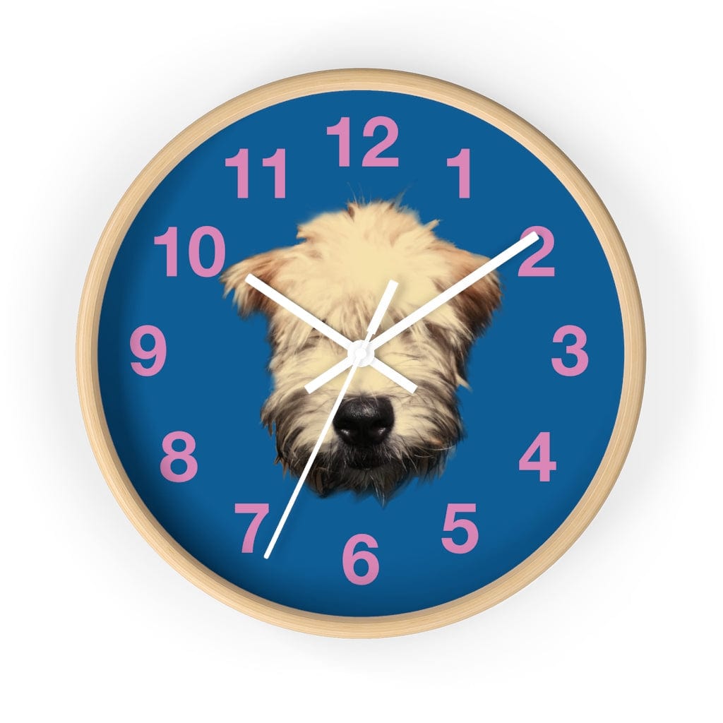 wheaten puppy wall clock - wood and white hands
