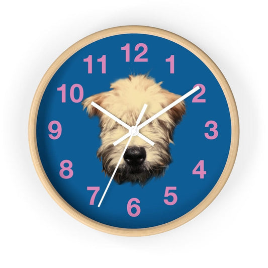 wheaten puppy wall clock - wood and white hands