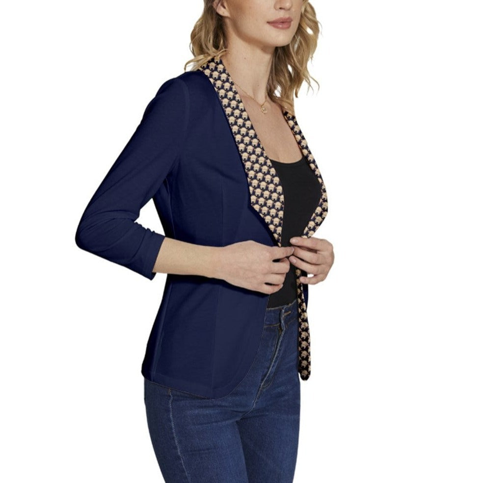 Wheaten Puppy Women's One-Button 3/4 Sleeve Short Jacket - Navy blue