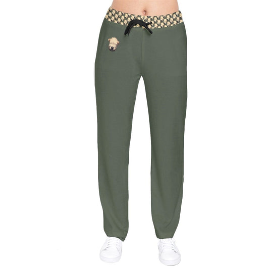 Wheaten Puppy Women Velvet Drawstring Pants - Green