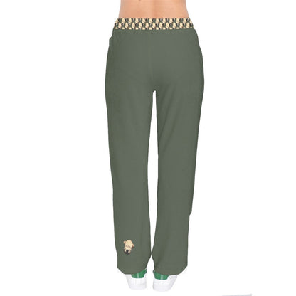 Wheaten Puppy Women Velvet Drawstring Pants - Green