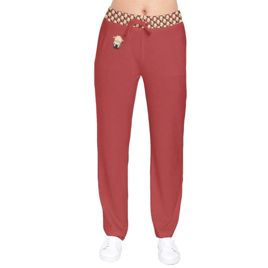 Pantalon à cordon de serrage en velours pour femmes Wheaten Puppy - ROUGE