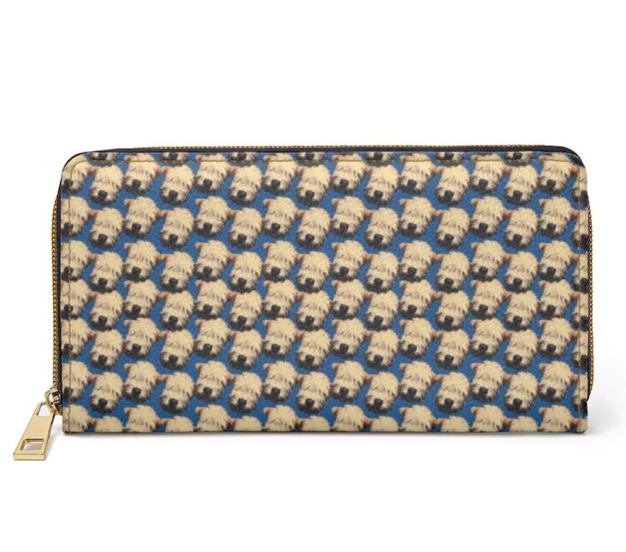 Wheaten puppy zipped wallet- cerulean blue